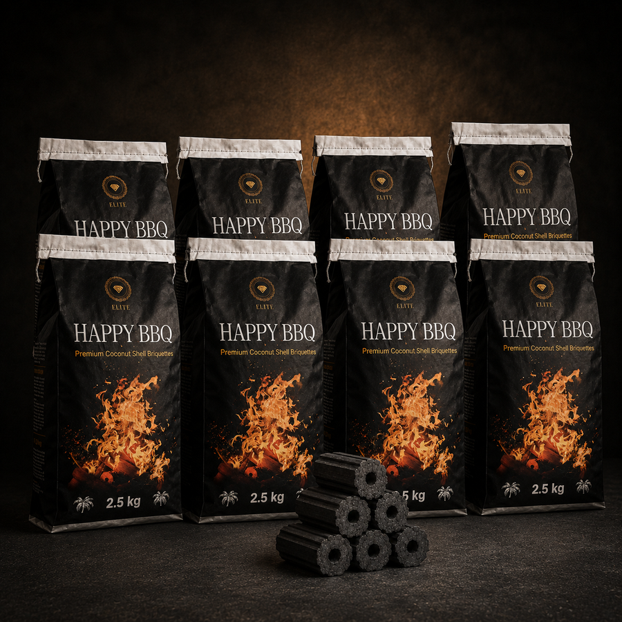 Diamond Elite Barbacoa – Briquetas de Carbón de Coco Premium 20 kg (8 bolsas de 2,5 kg)